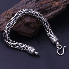 Vintage Thai Silver Men's Woven Hemp Bracelet