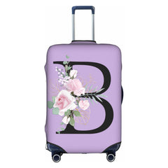 HAUYE Flower Letter B Purple Luggage Cover Elastic Washable Stretch Suitcase Protector Anti-Scratch Travel Suitcase Cover for Kid and Adult L (25-28 inch suitcase)