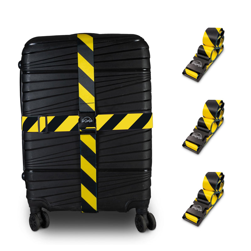 Adjustable Luggage Straps for Secure TravelTSA Approved Heavy Duty Suitcase Belts with Quick-Release Buckle Durable Travel Straps for Luggage Protection and Easy Identification (Black Yellow)