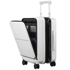 Hanke 20 Inch Carry On Luggage Airline Approved Hard Shell Suitcases with Wheels & Front Pocket TSA Luggage Lightweight Carry On Suitcase for Travel Rolling Luggage(Grayish white)