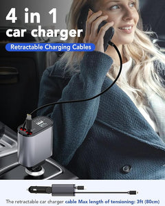 Retractable Car Charger, 4 in 1 Fast Car Phone Charger 66W
