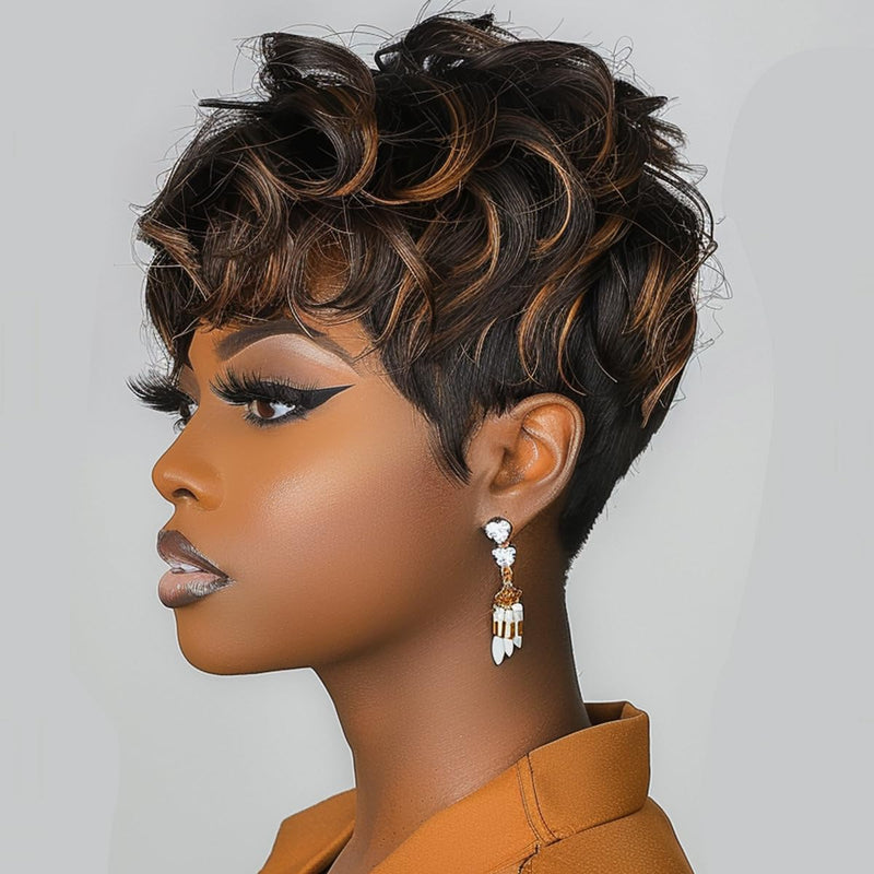 Layered Wavy Pixie Cut Wig (Synthetic)
