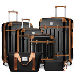 LARVENDER Luggage Sets 6 Piece Expandable Luggage Hardshell Suitcase Sets with Spinner Wheels TSA Locks Vintage Travel Luggage Set Clearance for Men and Women Black Brown