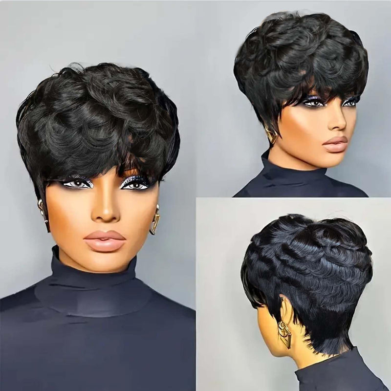 Short Curly Pixie Cut Wig Human Hair