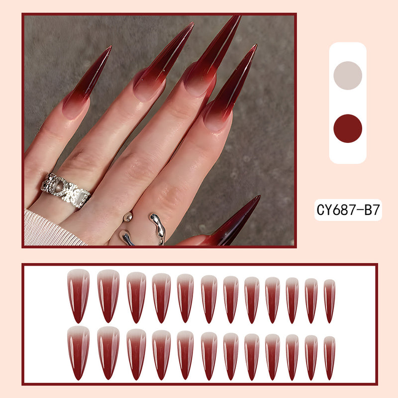 Elegant Gradient Wine Red Wearable Nail Stickers