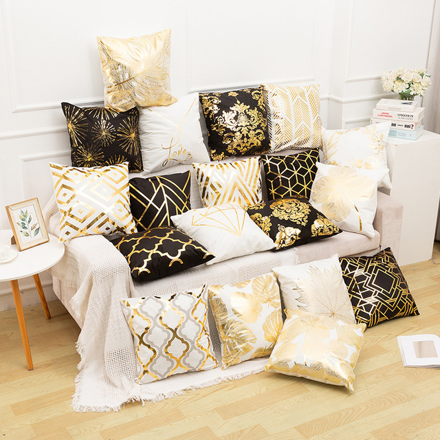 Elegant White, Gold and Black Decorative Pillow Covers