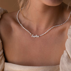Customizable Pearl Necklace with Personalized Name Engraving