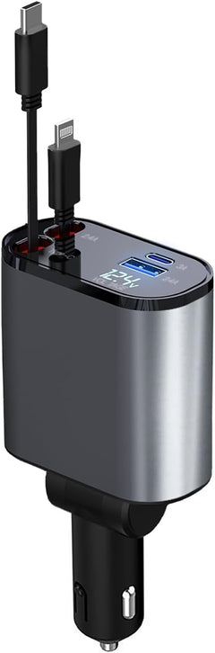 Retractable Car Charger, 4 in 1 Fast Car Phone Charger 66W
