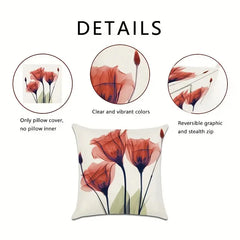Set of 4 Linen Floral Pillow Covers for Home Decor