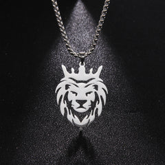 Men's Gold Lion Head Pendant Necklace, Punk Style