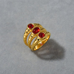 Multi-layer Ruby Ring with Irregular Texture for Women