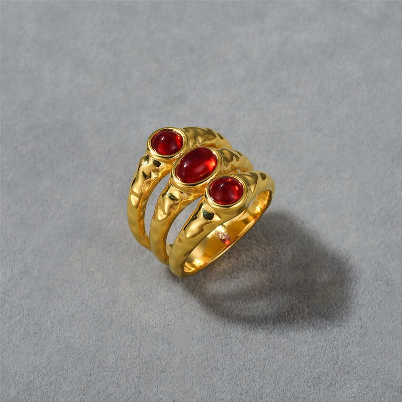 Multi-layer Ruby Ring with Irregular Texture for Women