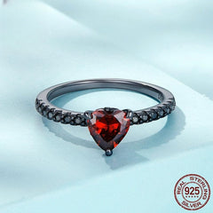 Sterling Silver S925 Dark Night Heart-shaped Ring