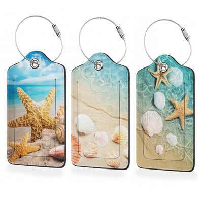 3 Pack Luggage TagsOcean Beach Starfish PU Leather Luggage Tags for SuitcaseName ID Labels with Privacy Cover Suitcases and Metal Loop for Travel Bag Suitcase
