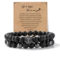 Black Obsidian & Hematite Protection Bracelet Set 8mm