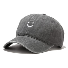 Smile Face Baseball Cap Vintage Distressed Low Profile Unstructured Cotton