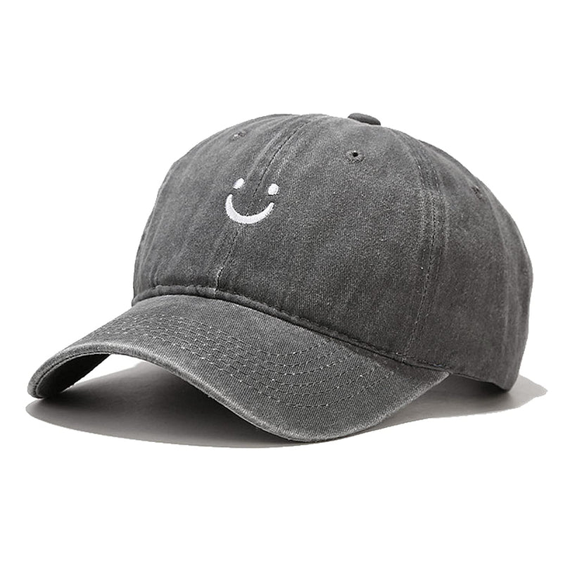 Smile Face Baseball Cap Vintage Distressed Low Profile Unstructured Cotton