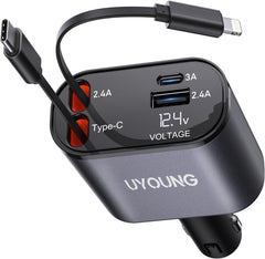 Retractable Car Charger, 4 in 1 Fast Car Phone Charger 66W
