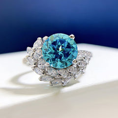 Silver Plated Round Rhinestone Engagement Ring (S925)