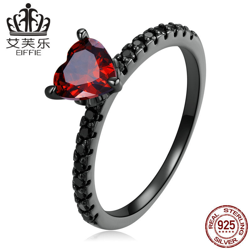 Sterling Silver S925 Dark Night Heart-shaped Ring