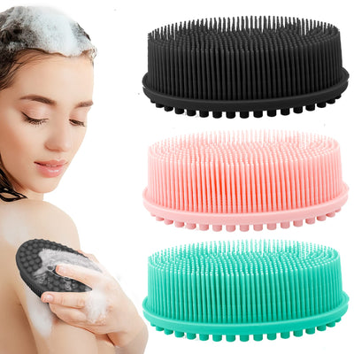 3-Pack Silicone Body Scrubber, 2-in-1 Bath & Shampoo Brush