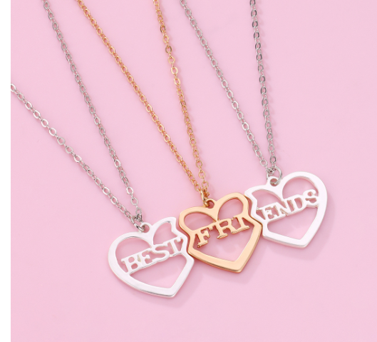 Personalized Steel Titanium Heart “BestFriends” Pendant Name Necklace