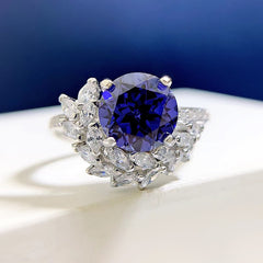 Silver Plated Round Rhinestone Engagement Ring (S925)
