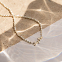 Customizable Pearl Necklace with Personalized Name Engraving