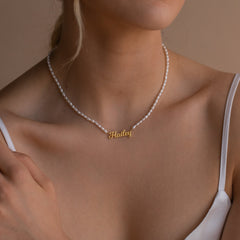 Customizable Pearl Necklace with Personalized Name Engraving