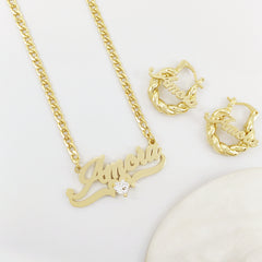 Personalized Name Necklace with Birthstone & Earrings (Customizable)