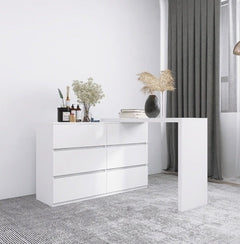 Extended Desktop 6 Drawers Chest Of Drawer Without Handle White Color Vanity