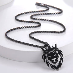 Men's Gold Lion Head Pendant Necklace, Punk Style