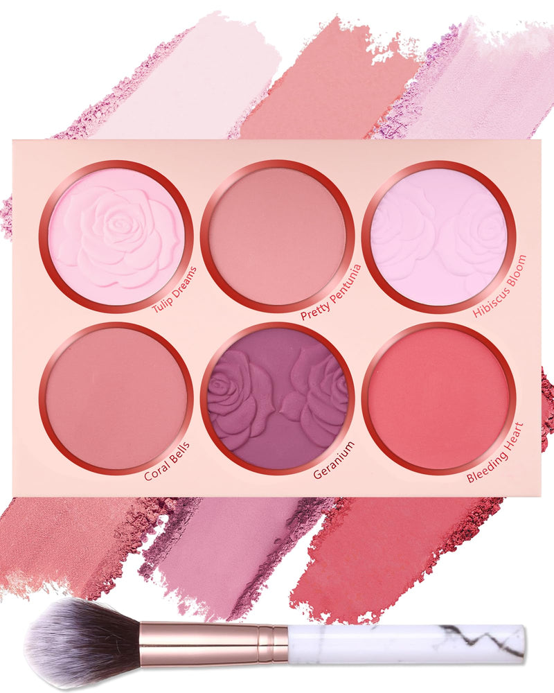 6-Color Matte Blush Palette with Brush