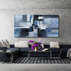 KLAKLA Abstracr Wall Art - Blue and Black Canvas Picture for Living Room Wall Decor - Bedroom Art Framed Artwork - 20x40 Inches Modern Wall Art