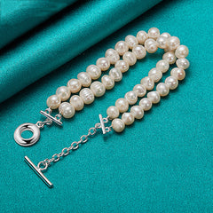 Double Row Chain Bracelet with 8mm Freshwater Pearls