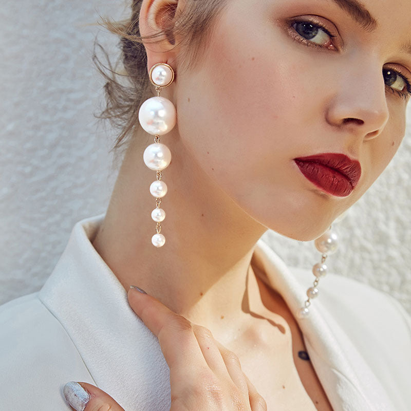 Gorgeous Women's Simple Long Artificial Pearl Earrings