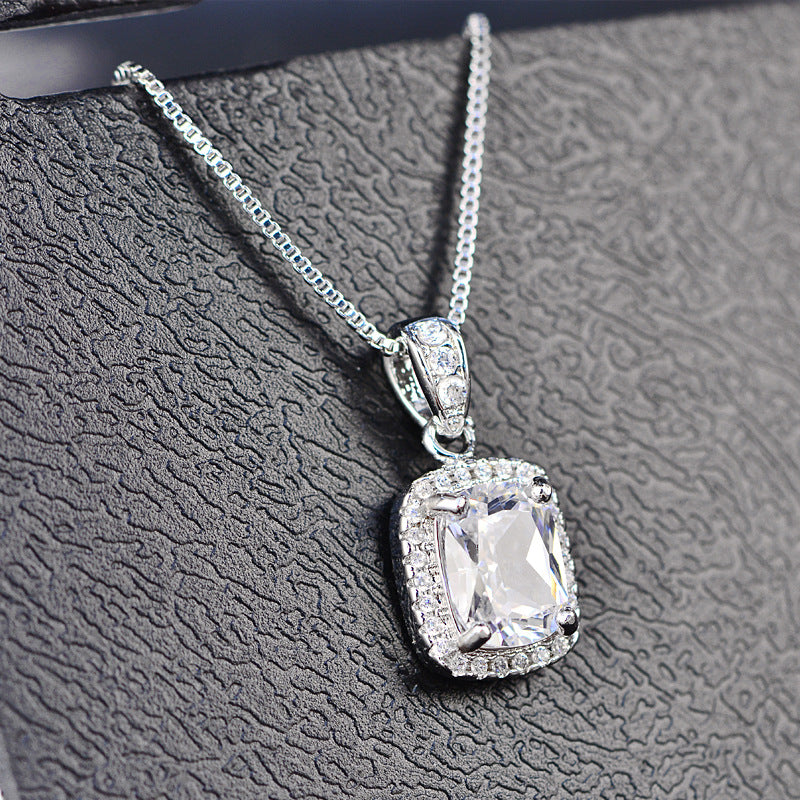 Square AAA Zircon Pendant Necklace for Women