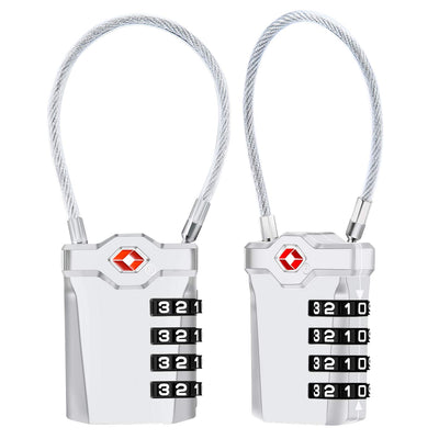 2 Packs TSA Luggage Locks with 14cm Flexible Cable Diyife 4-Digit Combination Travel Lock Security Padlock for Suitcase Luggage Backpack School or Gym Cabinet etc. (Silver)