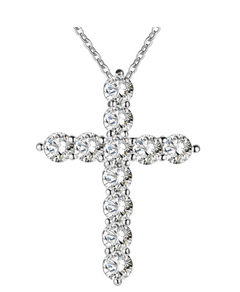 Silver Cross CZ Crystal Pendant Necklace for Women