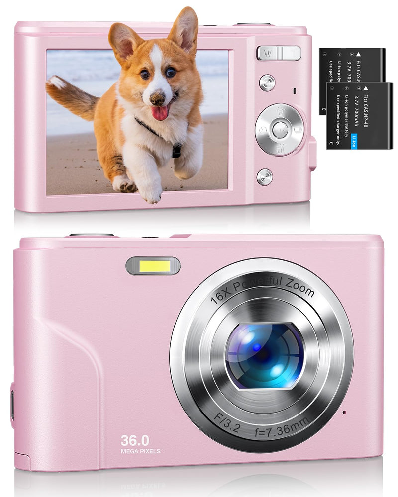 Kids Digital Camera, 1080P Video, 48MP, 16X Zoom (Rose Pink)