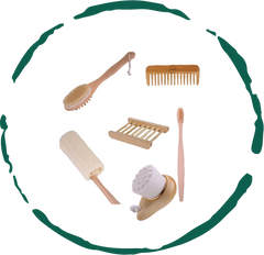Bamboo Bath Accessories Bundle (6 PC - Brush, Comb, Loofah, Tray, Toothbrush & Facial Brush)