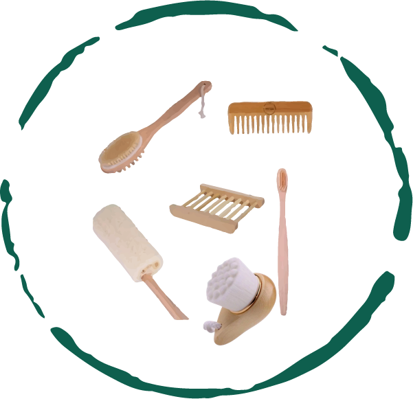 Bamboo Bath Accessories Bundle (6 PC - Brush, Comb, Loofah, Tray, Toothbrush & Facial Brush)