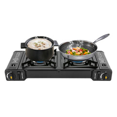 Portable Dual Burner Butane Camping Stove with Carrying Case