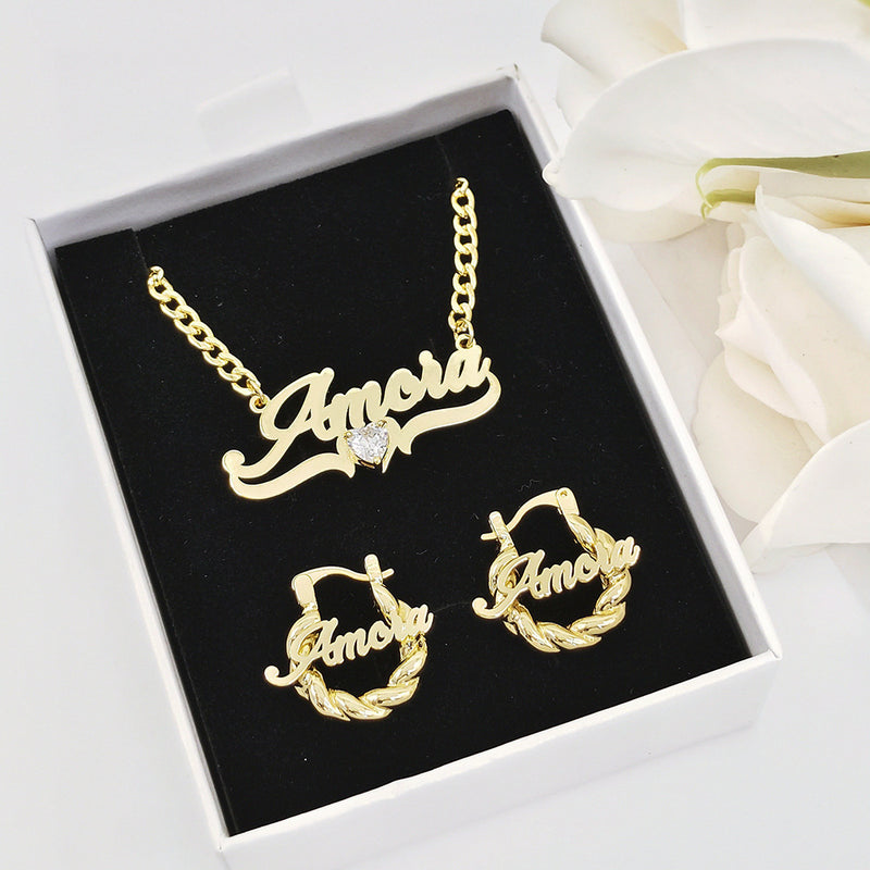 Personalized Name Necklace with Birthstone & Earrings (Customizable)