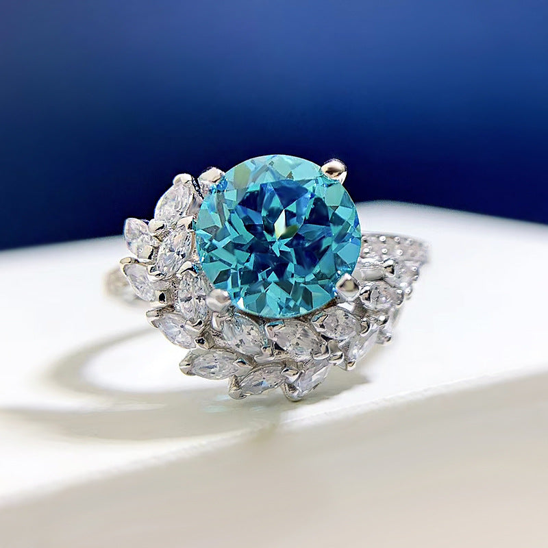 Silver Plated Round Rhinestone Engagement Ring (S925)