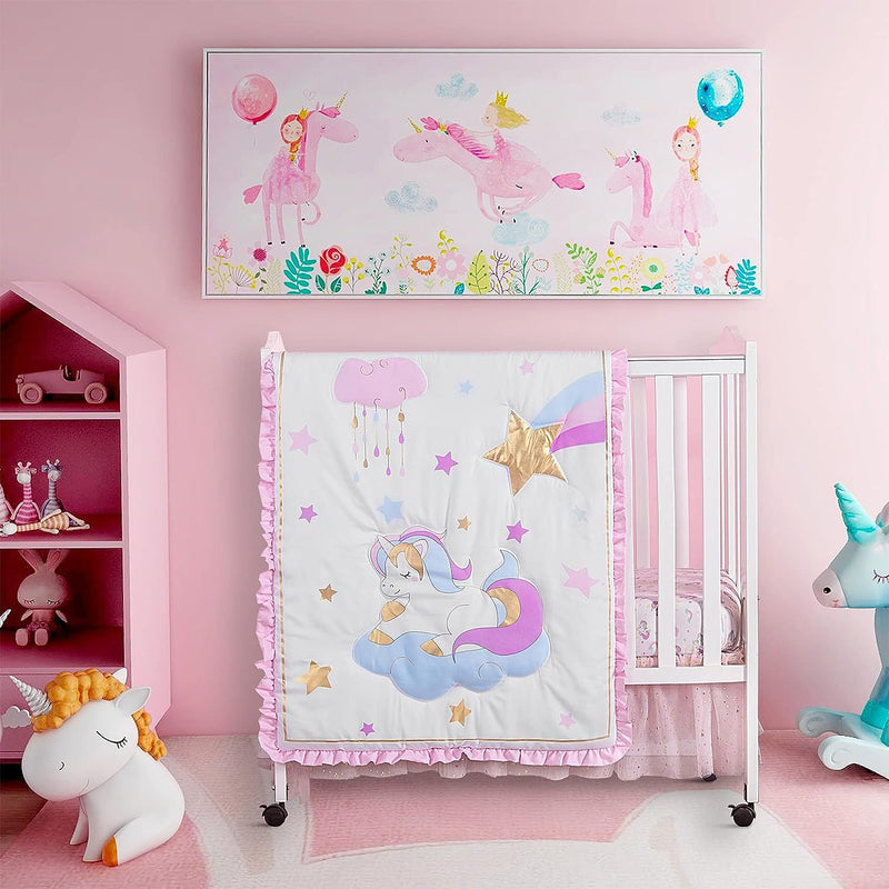 Kids' Cartoon Unicorn Mini Quilt Set with OEKO-100 Fabric