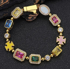 Gold-Plated Gemstone Necklace, Bracelet or Set (Unisex)