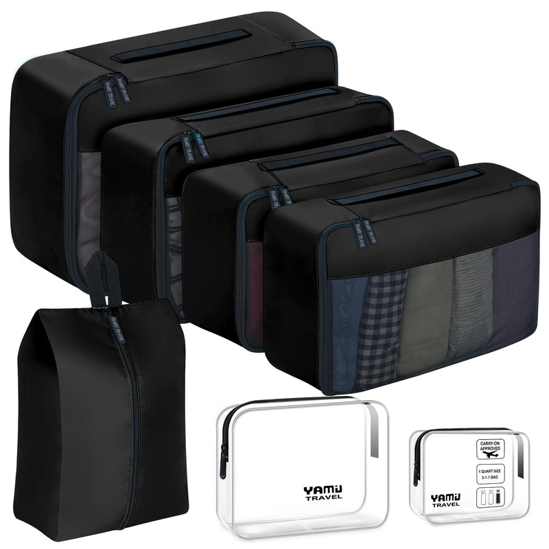 YAMIU Packing Cubes for Suitcases 7 Pcs luggage organizer bags with Shoe Bag 2 Waterproof Travel Toiletry Bags Travel Cubes for Travel Essentials Travel Accessories