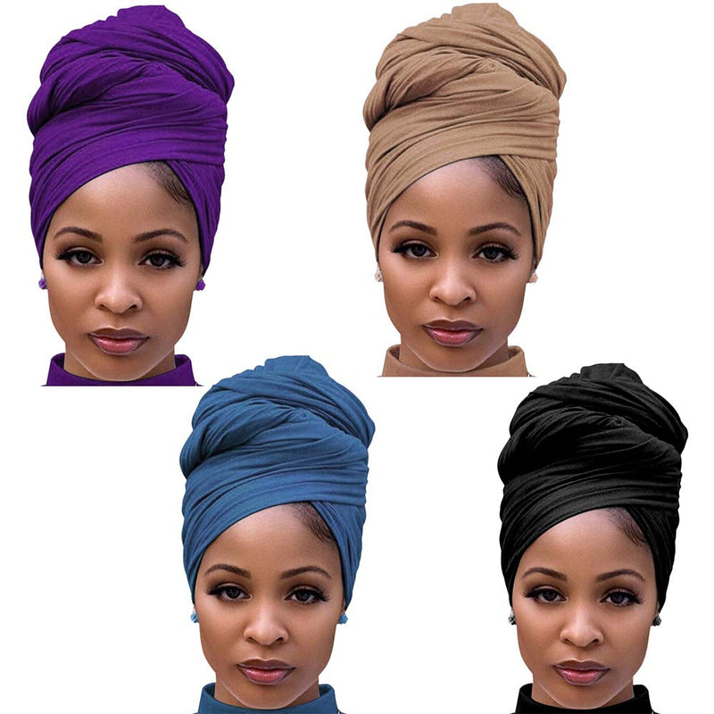 4-Pack Stretch Jersey Turban Head Wraps