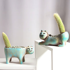 Cute Cat Ceramic Flower Pot for Indoor Succulents